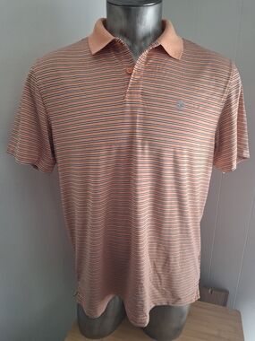 Izod Peach Striped Polo with Navy Accent